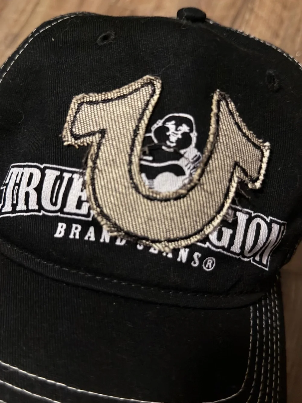 True Religion Black Cap with Beige Horseshoe Patch